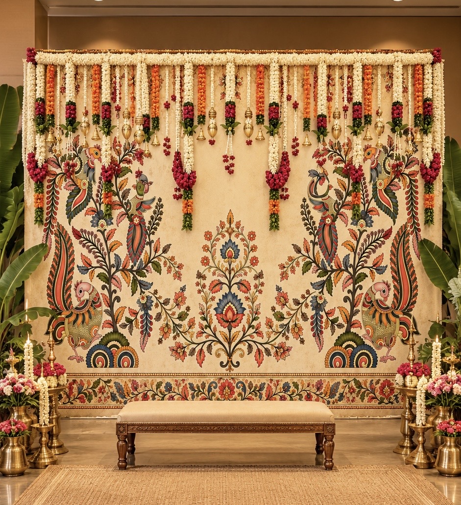 Kalamkari Inspired Peacock backdrop 8x12ft - Image 3